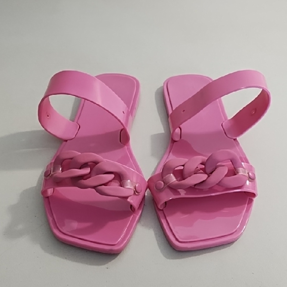 Hot‎ Pink Jelly Sandal Flip-Flops with Chain Detail